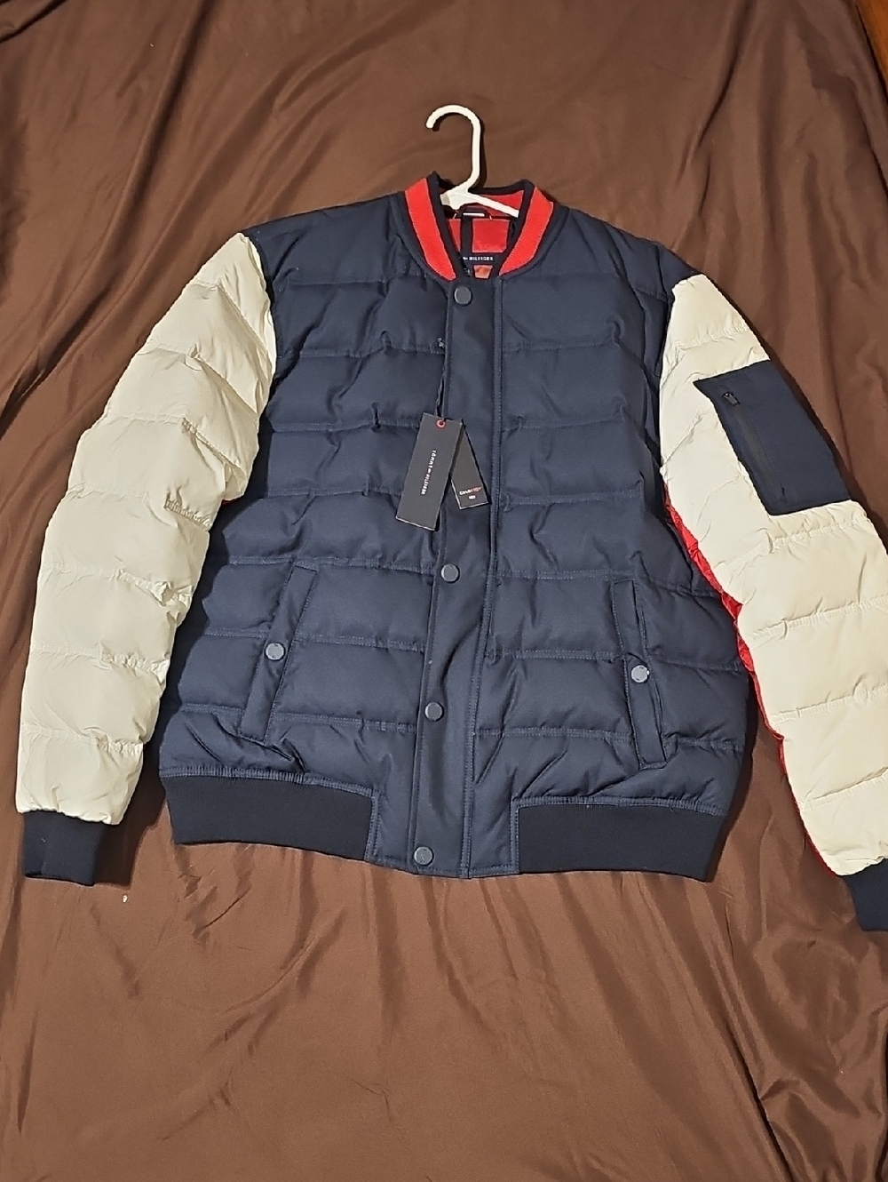 Tommy Hilfiger Navy, Cream & Red Quilted Bomber Jacket